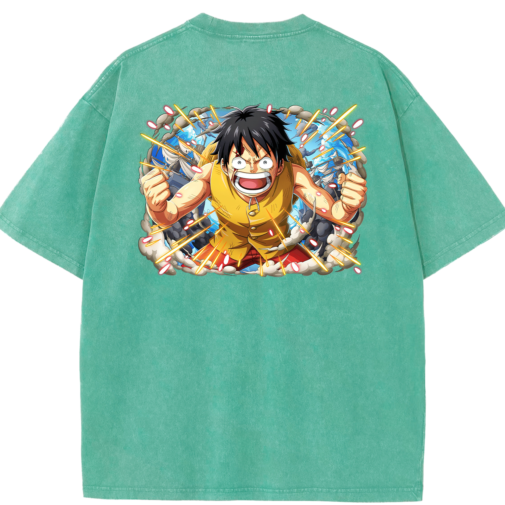 ワンピース モンキー・D・ルフィ ONE PIECE Monkey D. Luffy 綿100% ヴィンテージ風 半袖Tシャツ（背面プリント）